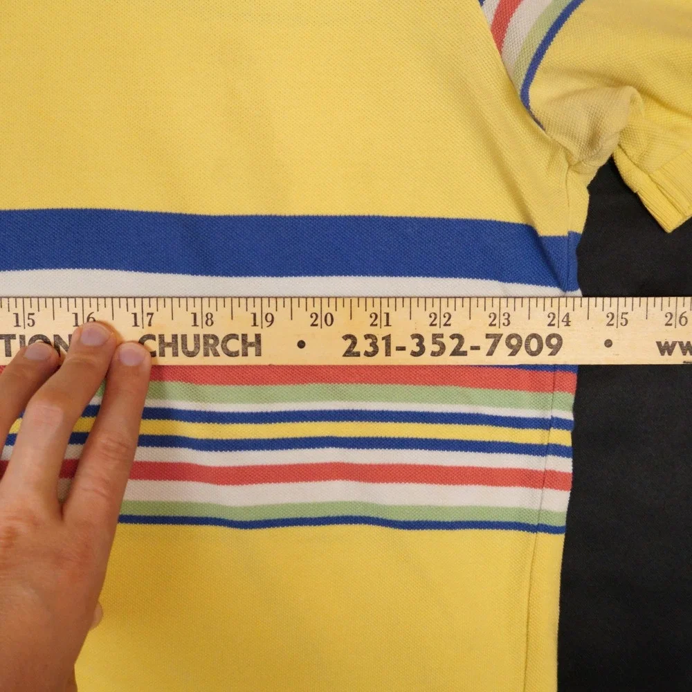 Polo Ralph Lauren Polo Shirt Mens XL Yellow Striped Vintage Short Sleeve Cotton